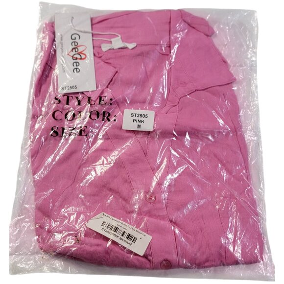 GeeGee Ultra Soft Lightweight Button Up Long Sleeve Top Pink Shirt Womens M New - Picture 6 of 9